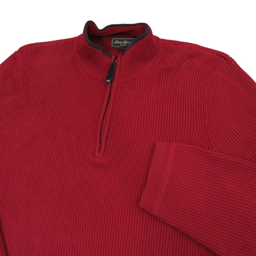 Eddie Bauer Mens 1/4 Zip Sweater LT Tall Red Pullover Ribbed Mock Neck